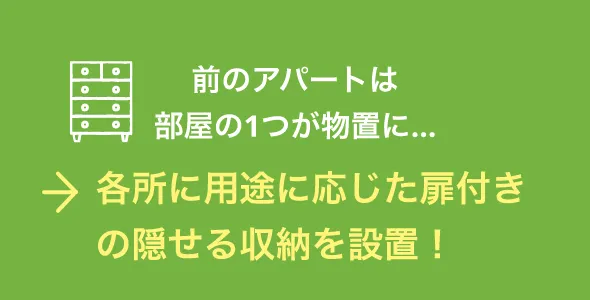 各所に用途に応じた扉付きの隠せる収納を設置！