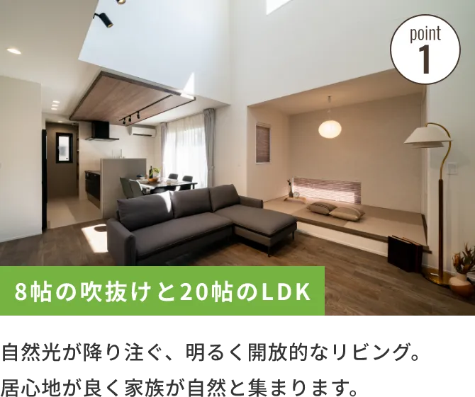 8帖の吹抜けと20帖のLDK