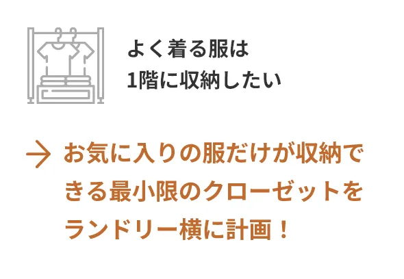 お気に入りの服だけが収納できる最小限のクローゼットをランドリー横に計画！