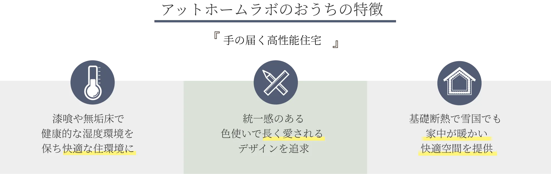 アットホームラボのおうちの特徴　手の届く高性能住宅