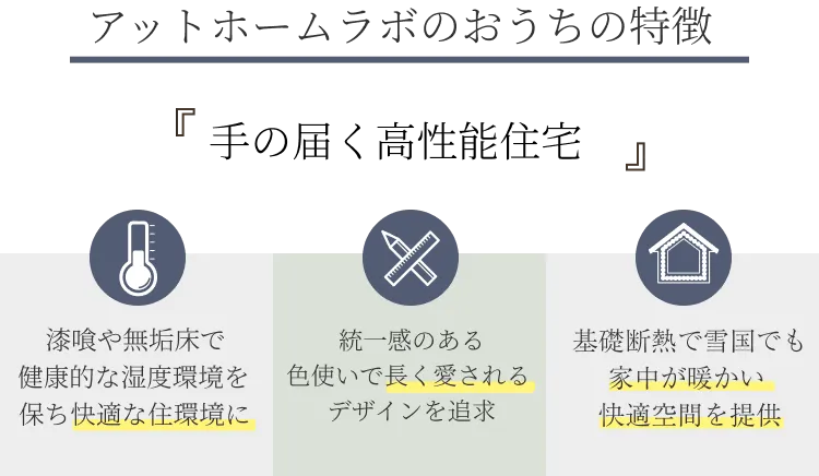 アットホームラボのおうちの特徴　手の届く高性能住宅